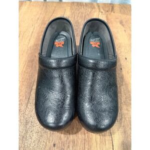 Dansko XP Black Embossed Floral Leather‎ Clogs Work Comfort Shoes Women 42/11.5